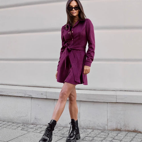 Shirt dress for ladies in soft faux leather with an elegant waist Amarae