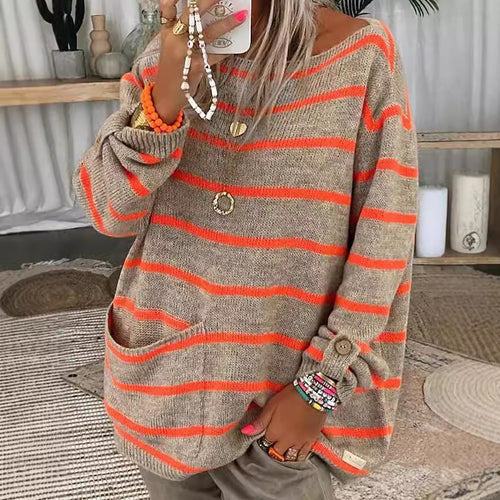 Oversized knit sweater for women with stylish stripes and practical pockets Amarae