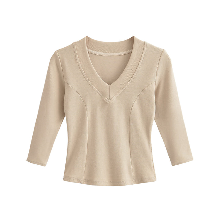 Women's Ribbed Long Sleeve Shirt with V-Neck and Tailored Fit Amarae