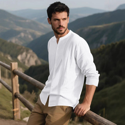 Trendy long-sleeve shirt for men with textured surface and innovative high collar Amarae