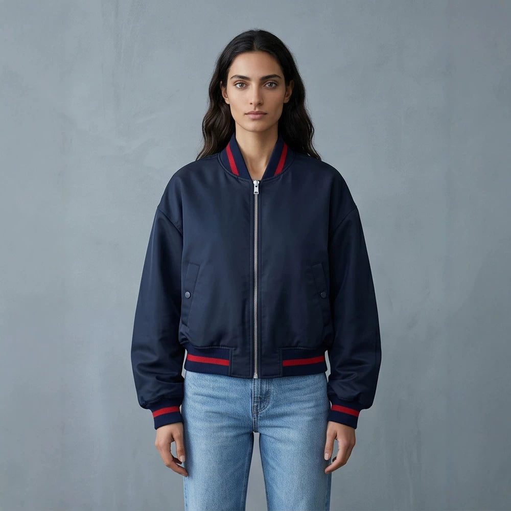 Women's Short Cut Oversized Bomber Jacket with Voluminous Sleeves and Ribbed Cuffs Amarae