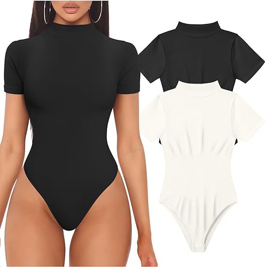 Women Short Sleeve Bodysuit with High Collar Lune London
