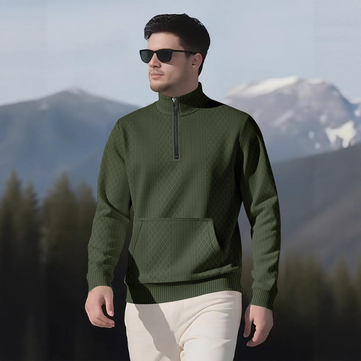 Sporty fleece pullover for men with high collar and zipper Lune London