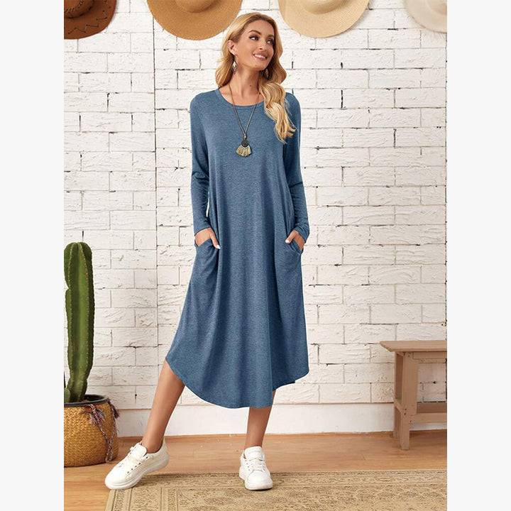 Casual long dress with long sleeves for women with practical pockets Lune London