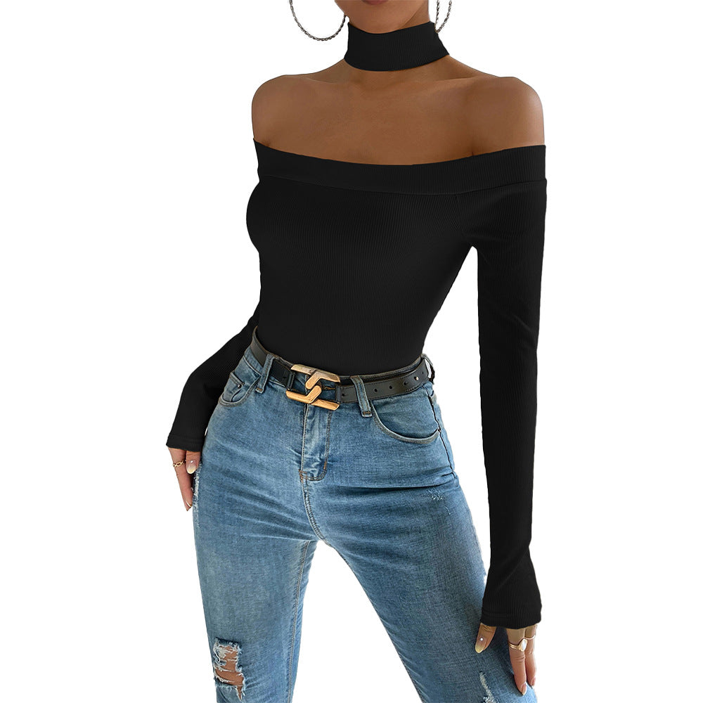 T-shirt à manches longues décolleté avec design élégant en nœud pour femmes Chic & Stil