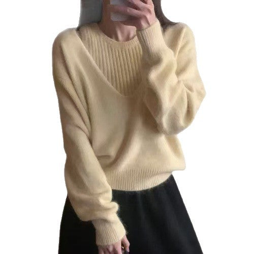 Pull décontracté pour femmes avec col en V et design texturé Chic & Stil