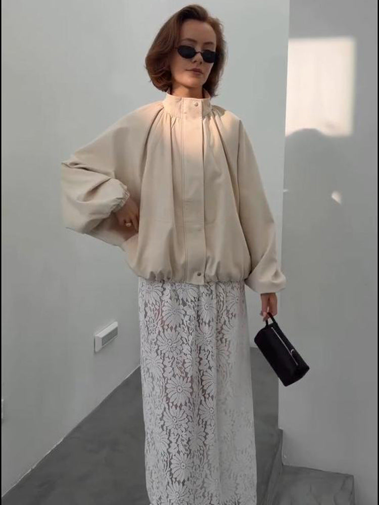 Women's Oversized Blouson Jacket with Stand-Up Collar and Volume Sleeves Amarae