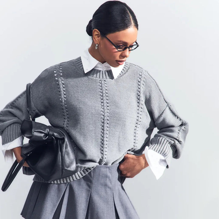 Casual knitted sweater for women with airy design elements and drop shoulders Lune London