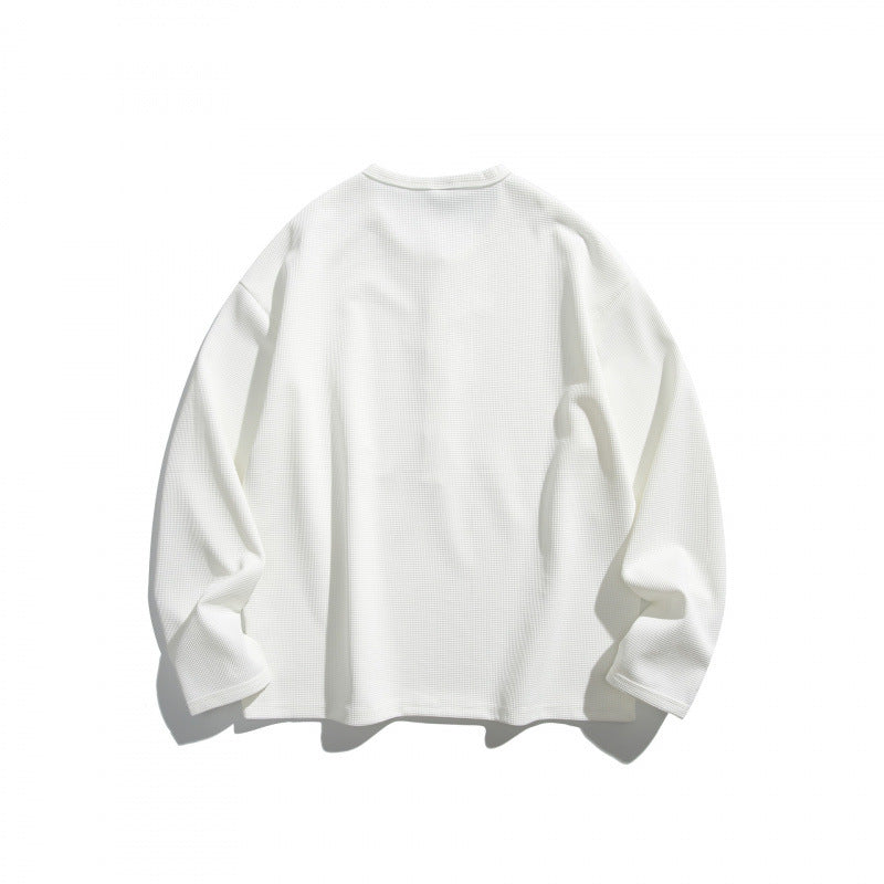 Unisex waffle texture Henley shirt with button placket and oversized fit Amarae