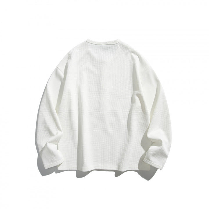 Unisex waffle texture Henley shirt with button placket and oversized fit Amarae