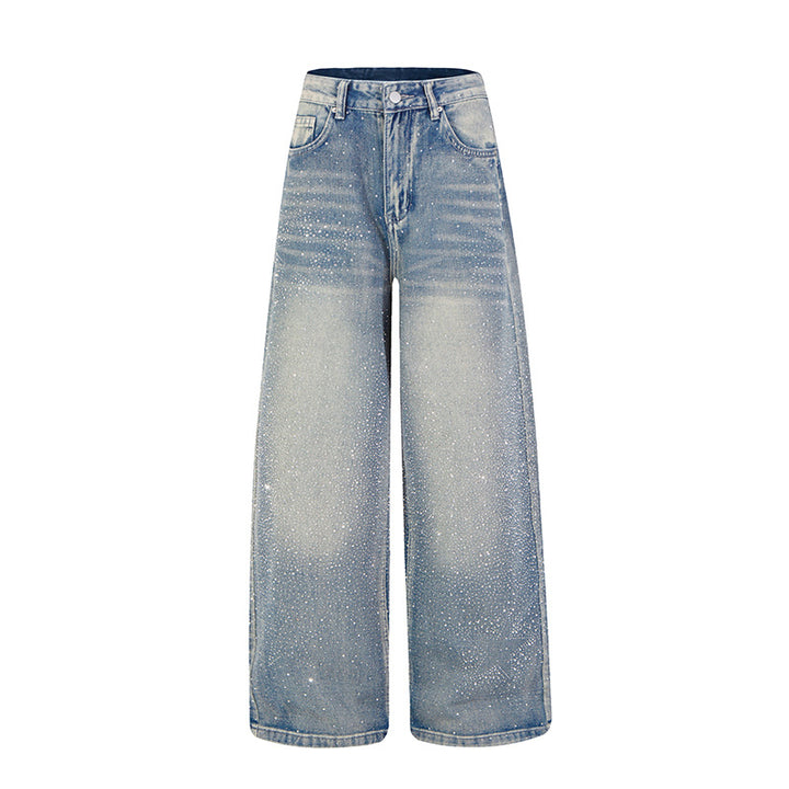 Women wide high-cut palazzo jeans with glitter effect and vintage wash Amarae