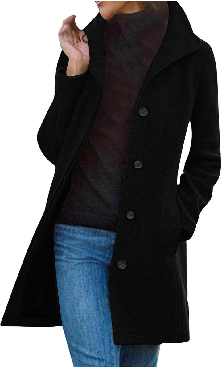 Ladies Elegant and Comfortable Transitional Coat with a High Collar and Practical Pockets Amarae