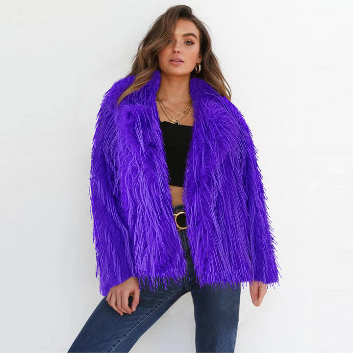 Ladies Elegant Faux Fur Blazer with Wide Lapels Lune London