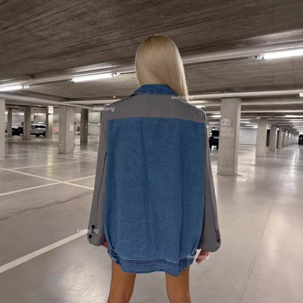 Modern blazer jacket for women with an innovative denim design and chic stylish details