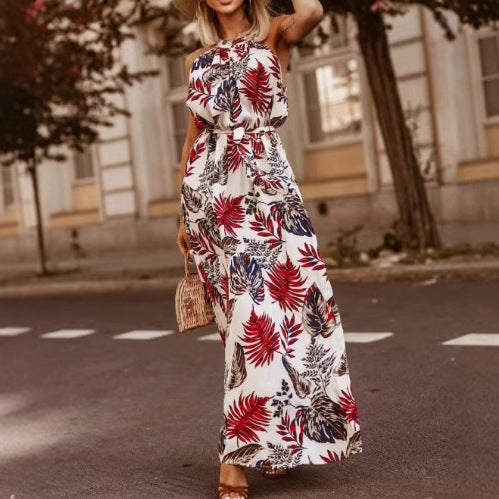 Maxi dress for women with floral pattern and adjustable belt Lune London