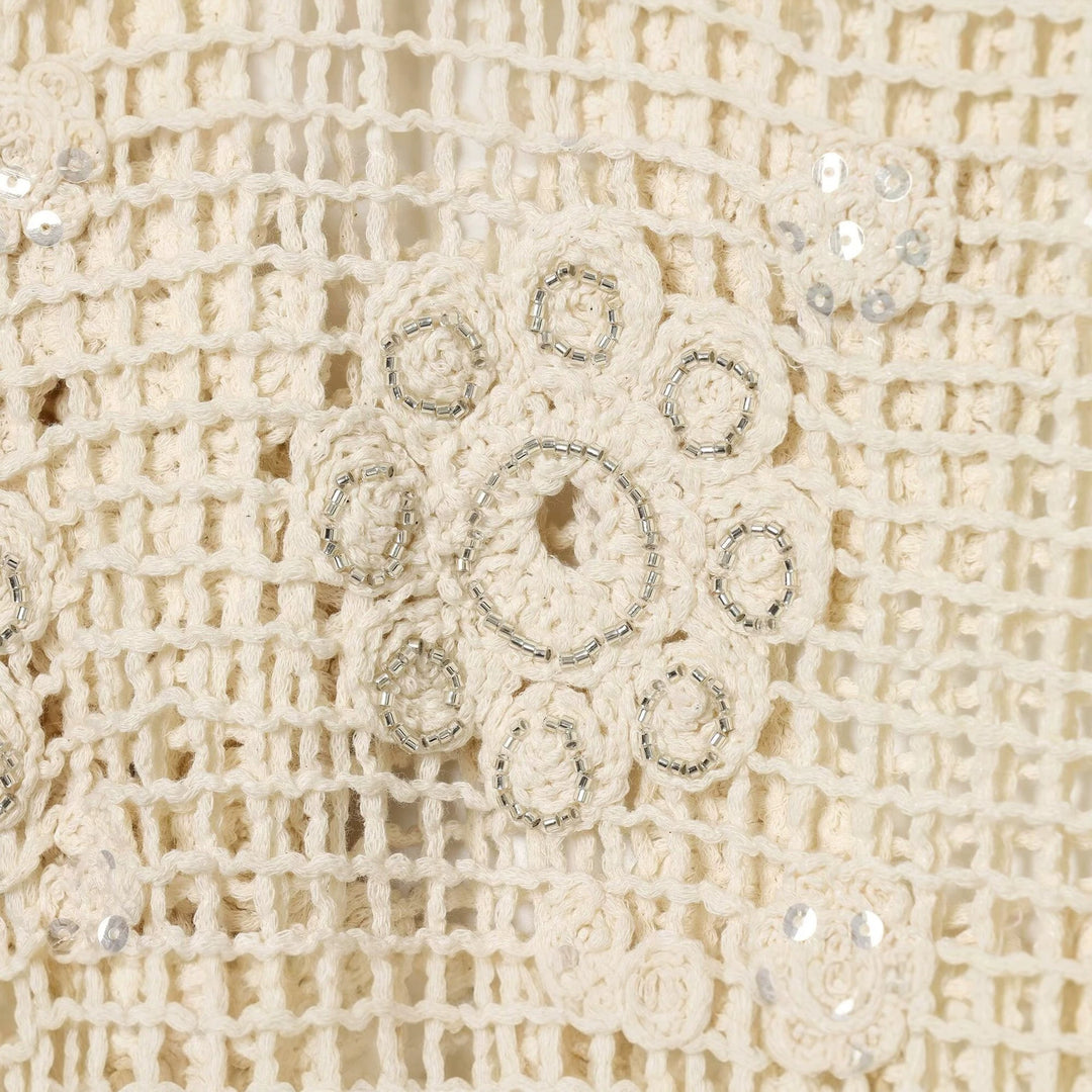 Women's crochet sweater with flower appliqués and drawstring Amarae