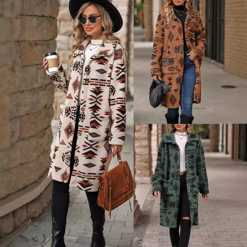 Amarae women's teddy jacket with a unique geometric pattern