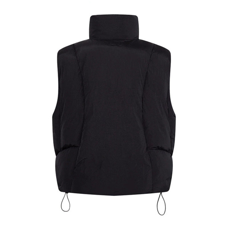 Women's padded quilted vest with high stand-up collar, two-way zipper and drawstring Amarae