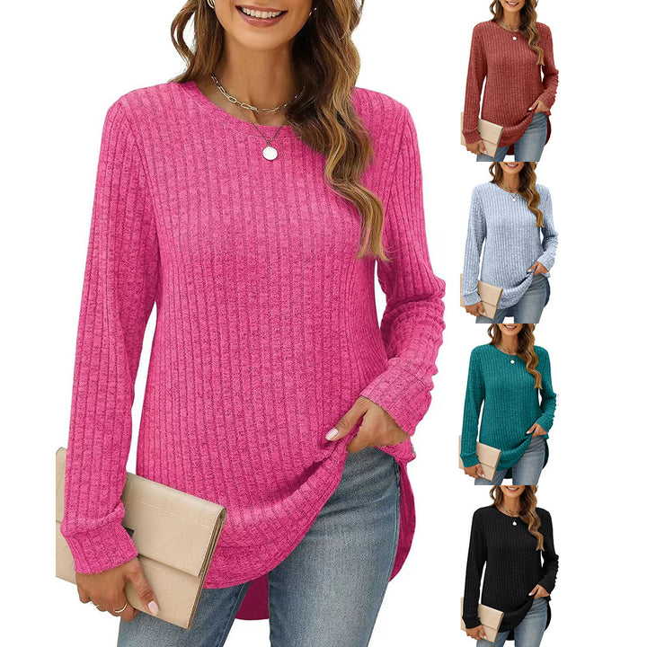 Amarae Women's Casual Long Sleeve Structured Knit T-Shirt