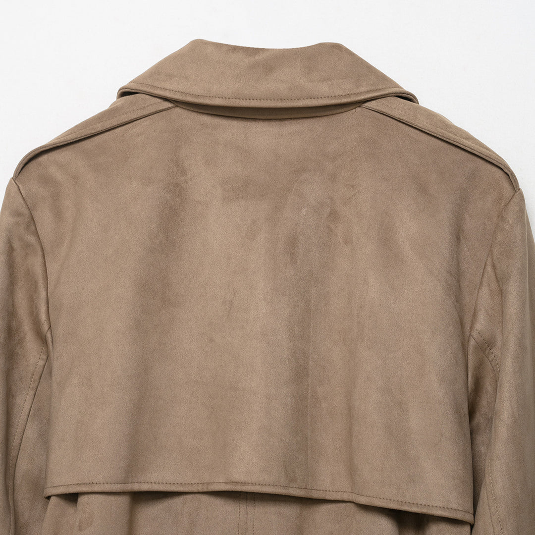 Ladies trench coat in velour leather look double-breasted with waist belt Amarae