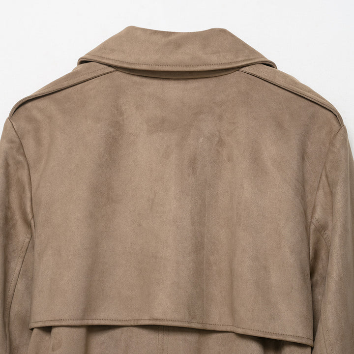 Ladies trench coat in velour leather look double-breasted with waist belt Amarae