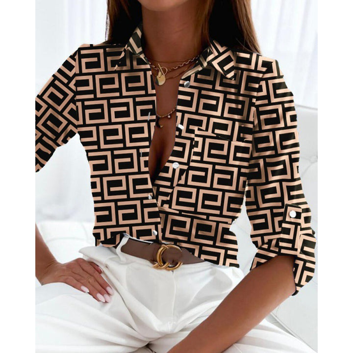 Women's satin blouse with graphic all-over print and tailored fit Amarae