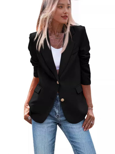 Ladies Elegant Blazer with Single Button Closure and Gold Buttons and Fitted Cut Amarae