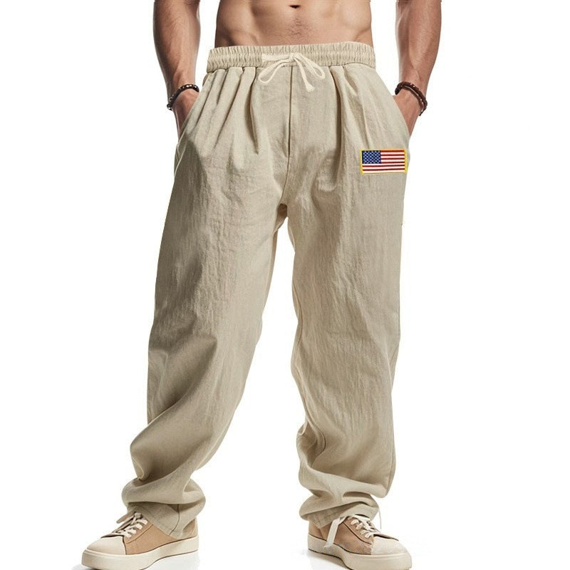 Casual men's pants with adjustable waist and American patch Lune London