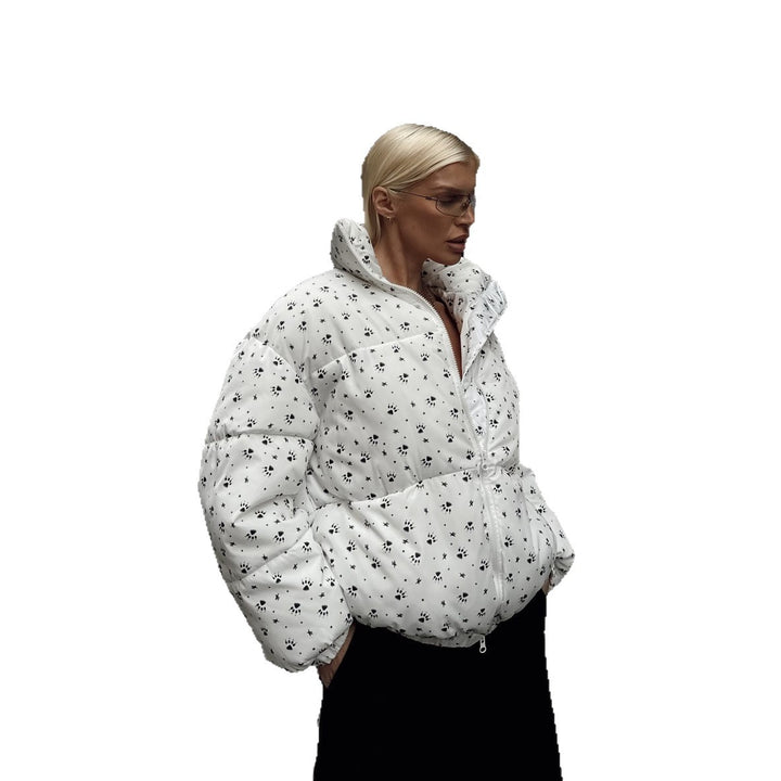 Ladies down jacket with floral patterns and high collar Lune London
