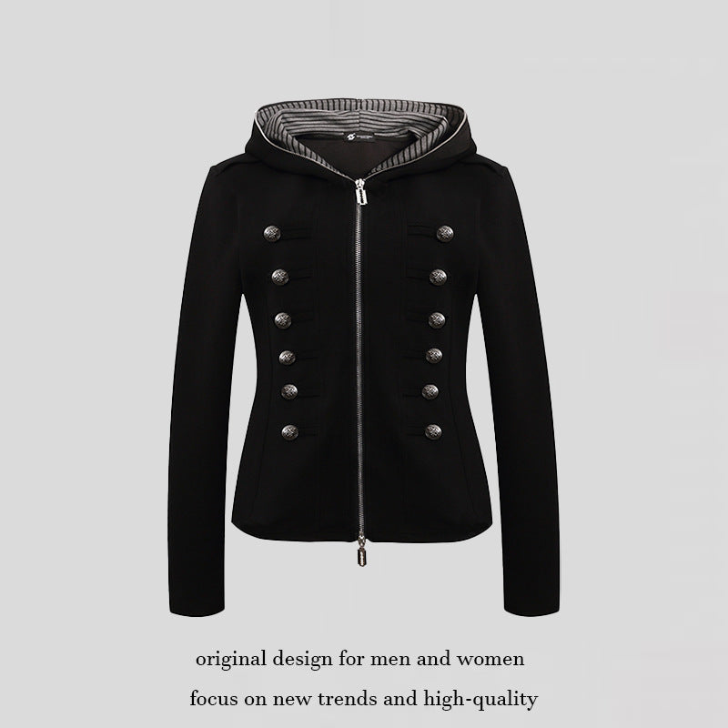 Women's fitted hooded sweat jacket with decorative double row and metal buttons Amarae