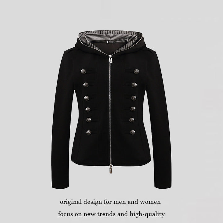 Women's fitted hooded sweat jacket with decorative double row and metal buttons Amarae