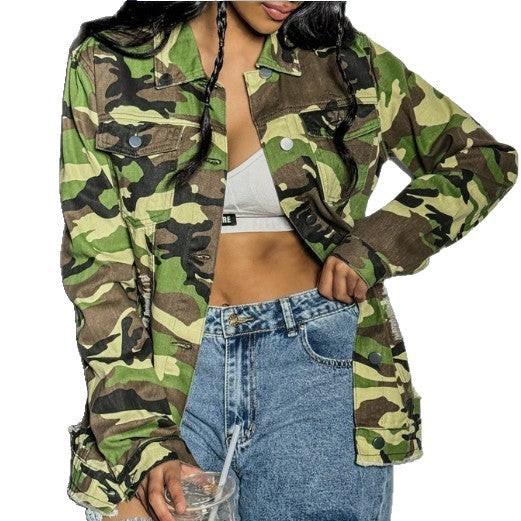 Women's Camouflage-Utility-Jacket in Oversized-Fieldstyle with Flap Pockets Amarae