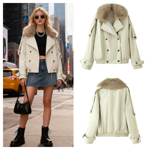 Veste de transition pour femmes tendance avec col en fourrure luxueux Chic & Stil