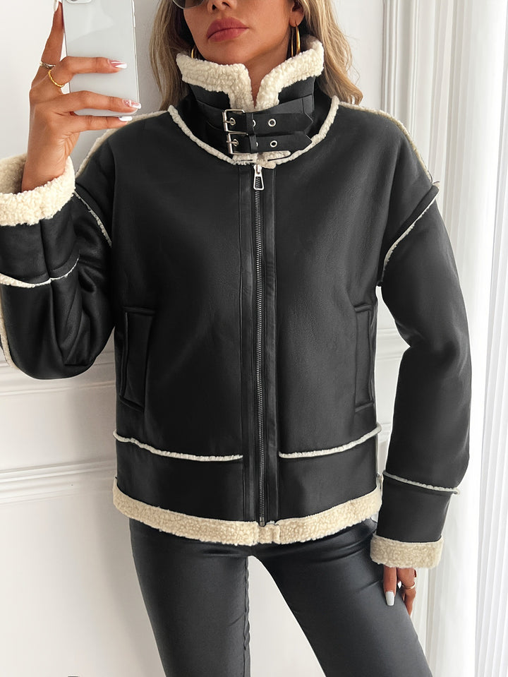Trendy faux leather jacket for women with cozy teddy lining Lune London