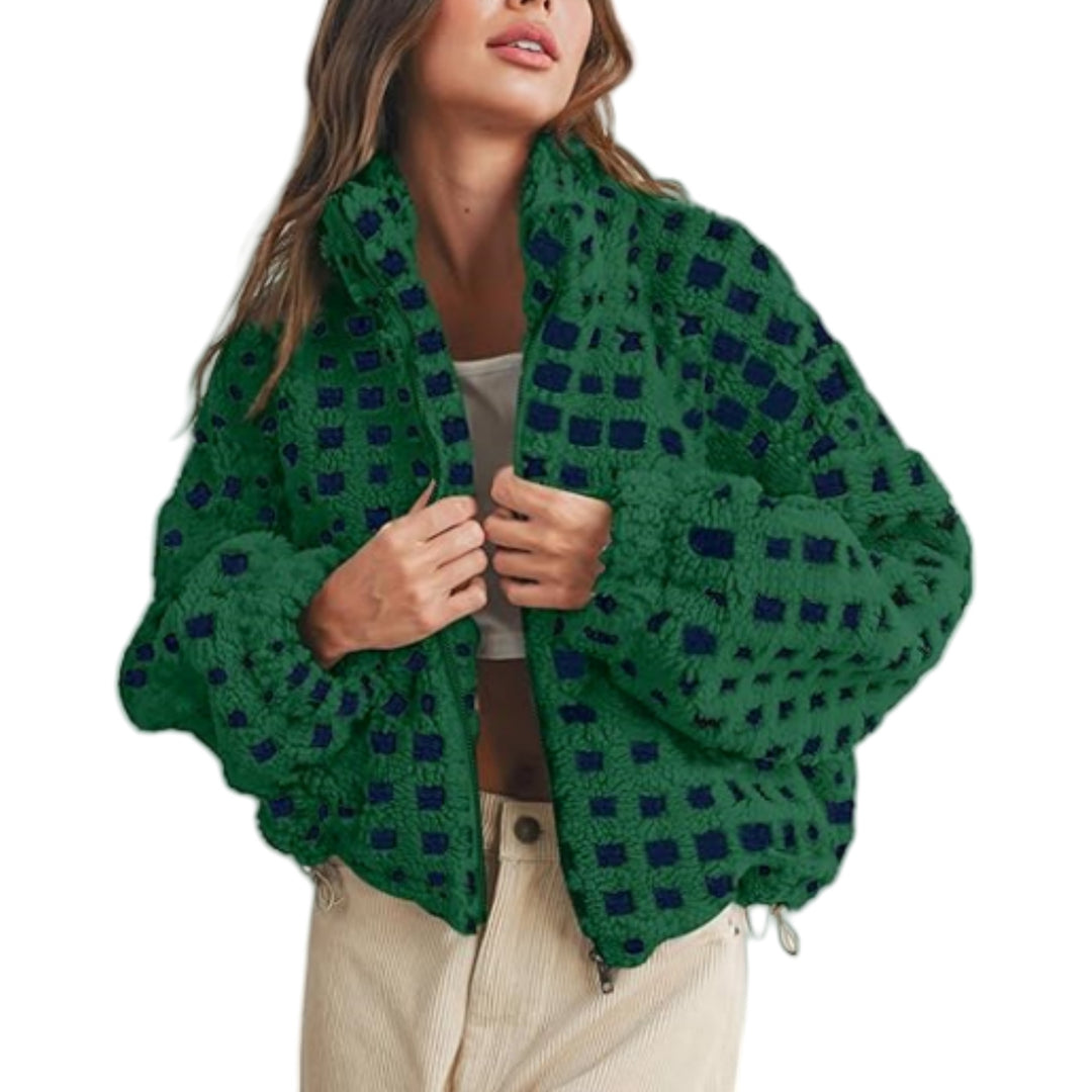 Dames veste en polaire douillette avec motif coloré et col montant Chic & Stil