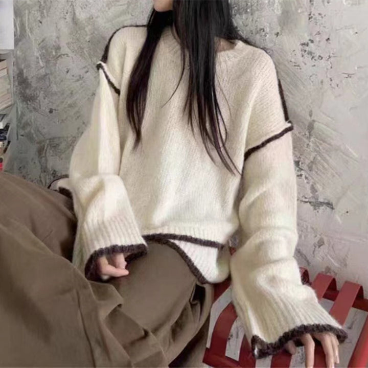 Pull en maille épaisse pour femmes avec couleurs contrastées et coupe décontractée Chic & Stil