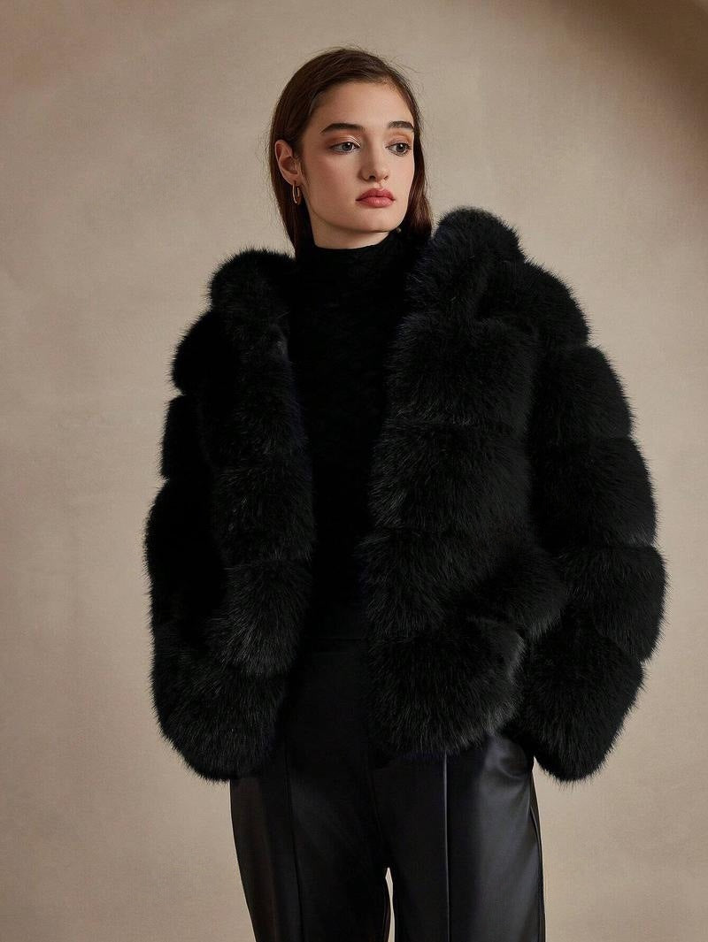 Ladies Trendy Faux Fur Jacket with Hood Lune London