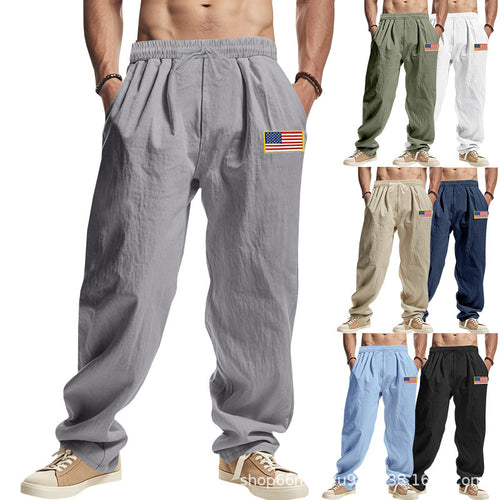 Leisure cargo pants for men with practical stretch belt and multicultural print Amarae