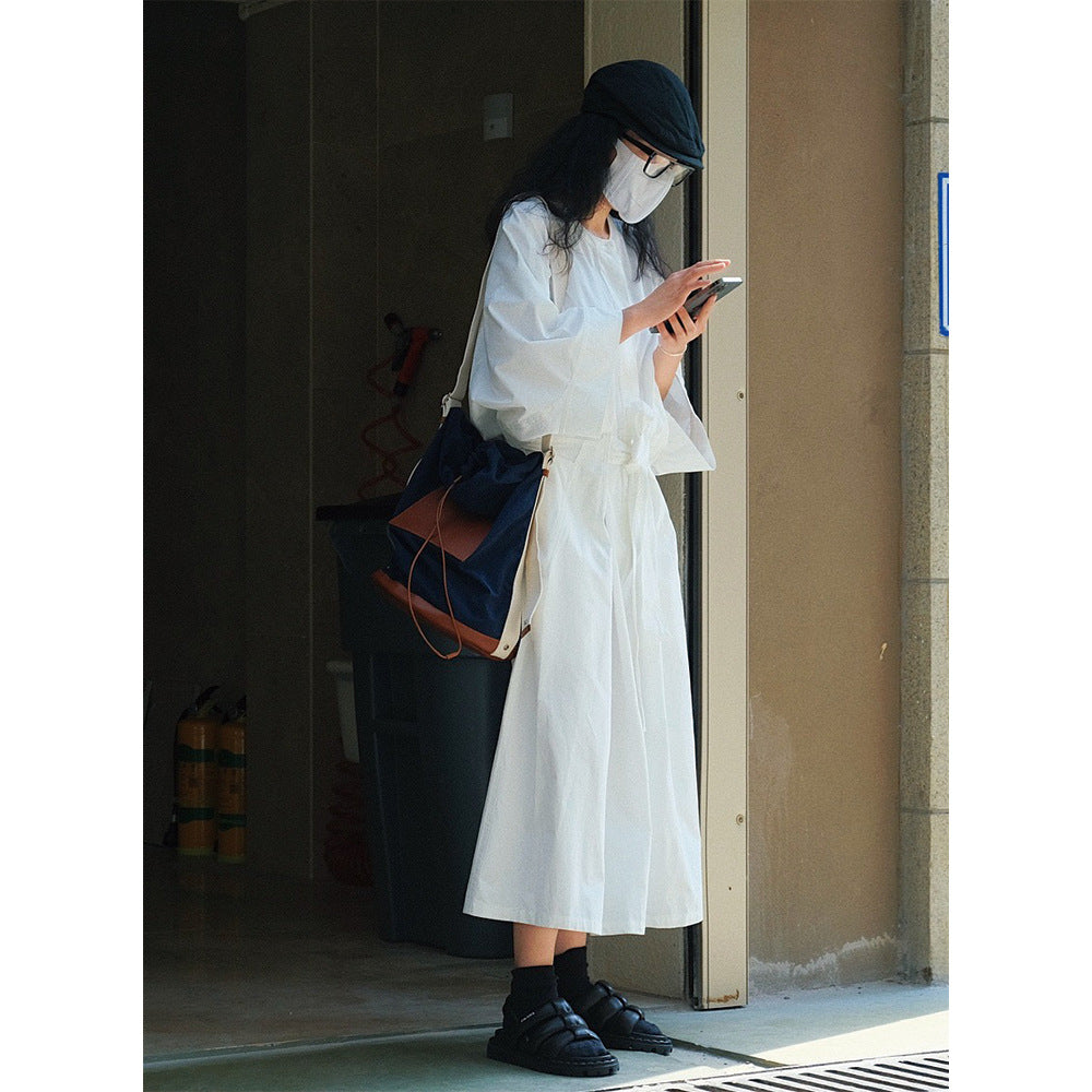 Women's Long Wrap Dress made of Cotton Blend with Wide Kimono Sleeve Amarae
