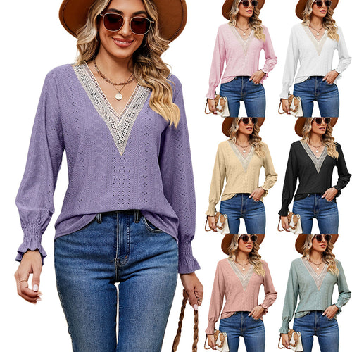 Ladies' blouse with airy embroidery and V-neck Amarae