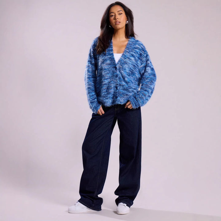 Women's Fluffy Chunky Knit Cardigan with V-Neck Amarae