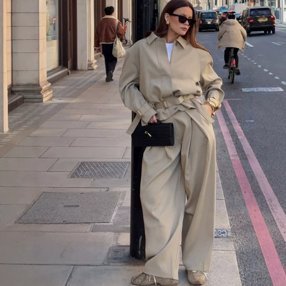 Women Tailored Short Trench Coat with Tie Belt, Raglan Sleeves and Concealed Button Placket Amarae