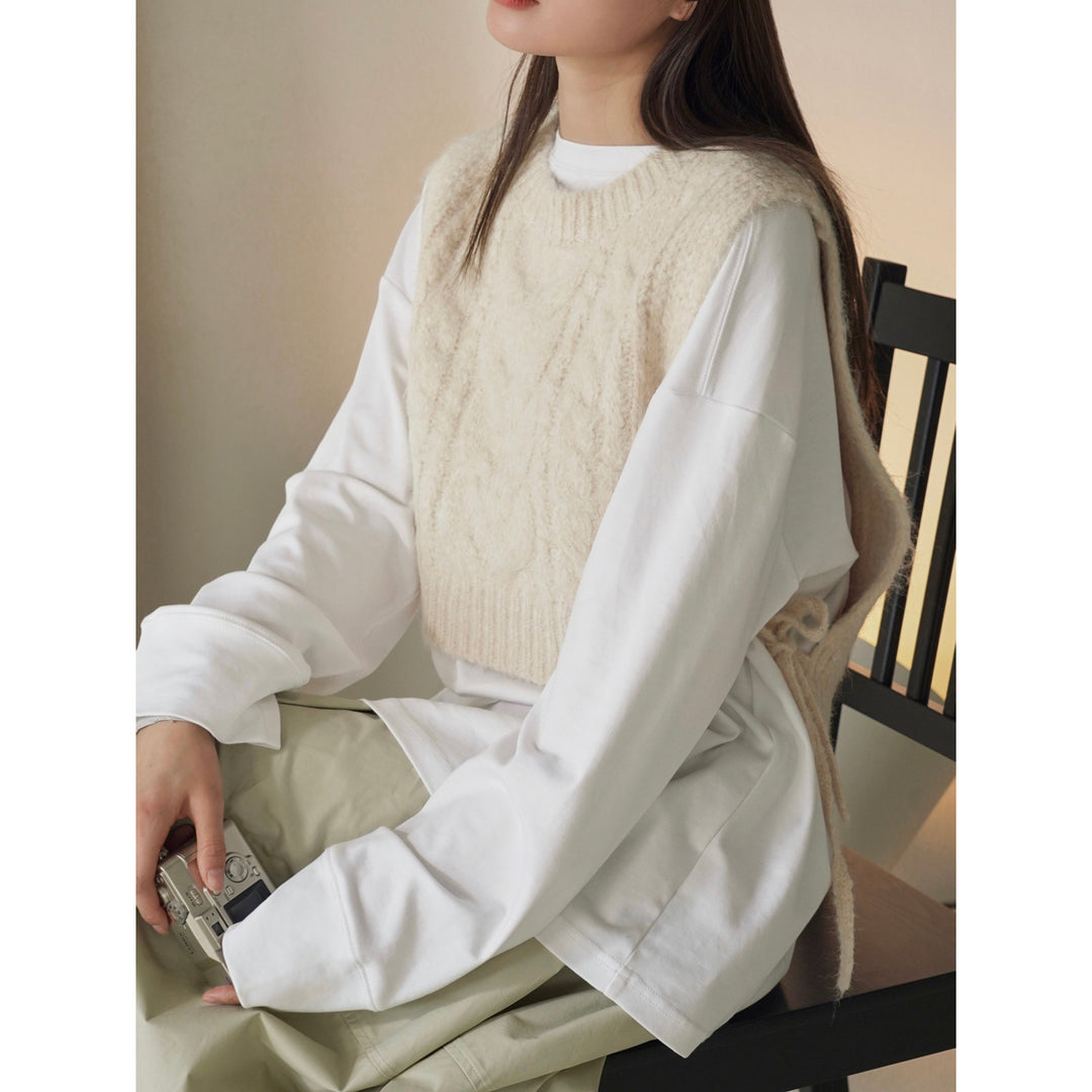 Ladies Short Cut Mohair Look Knit Vest with Back Lacing Amarae