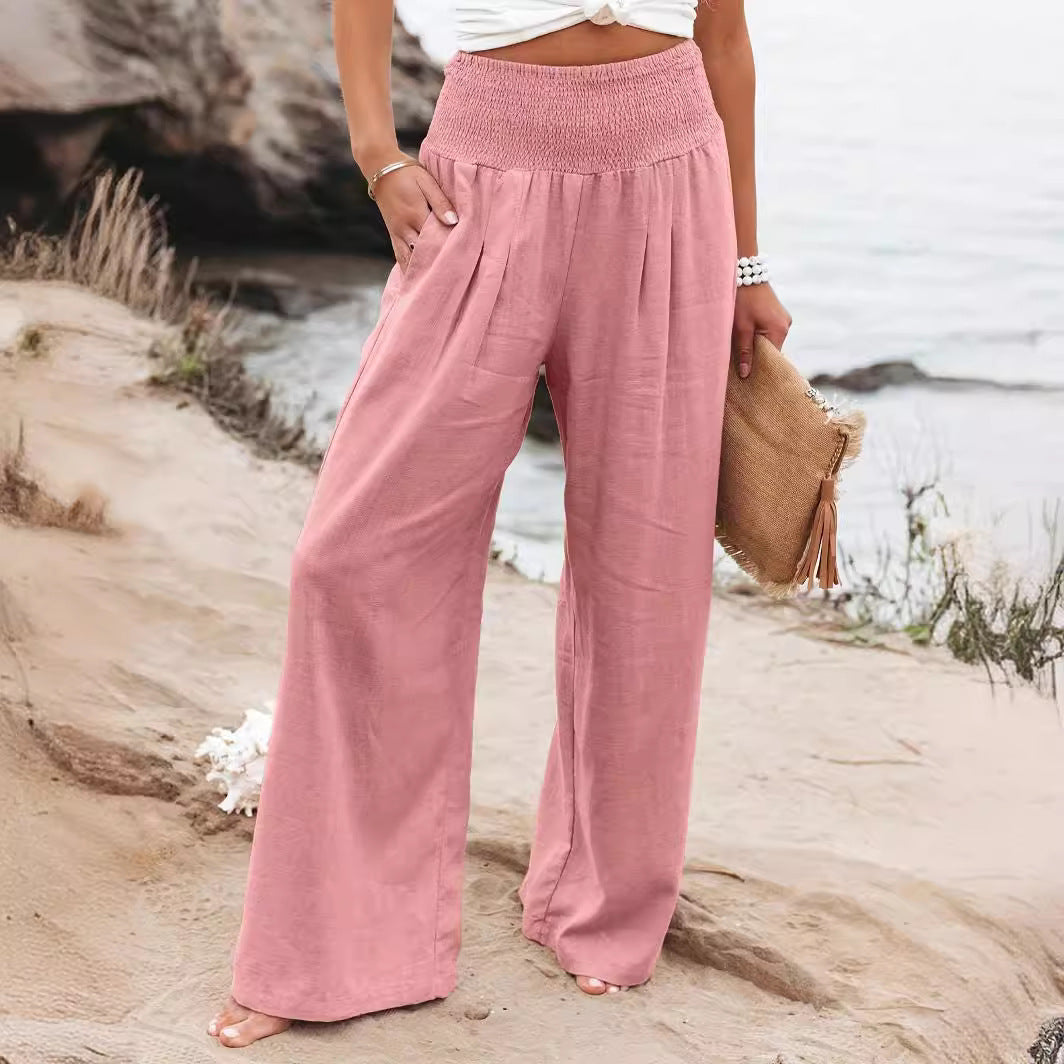 Summer wide-leg pants for women with elastic waist and elegant draping Lune London
