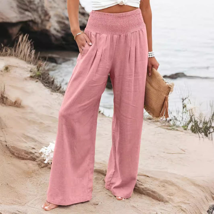 Summer wide-leg pants for women with elastic waist and elegant draping Lune London