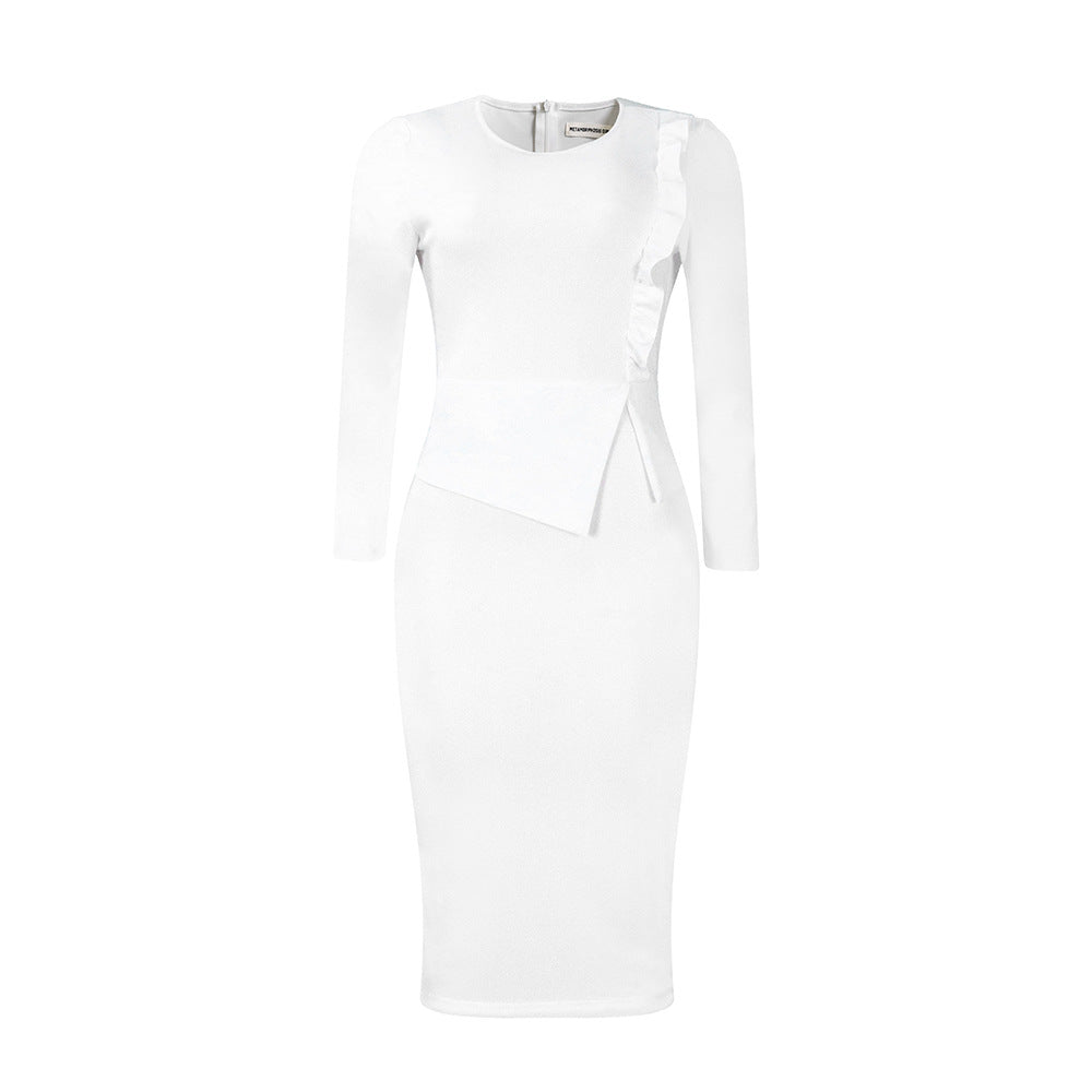 Fitted dress for women with long sleeves and ruching Lune London