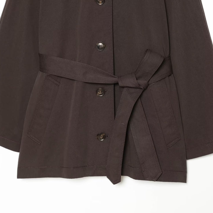 Women Short Trench Cape with Waist Belt, Epaulettes and Patch Pockets Amarae