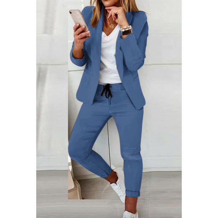 Women's Two-Piece Stretch Jersey Blazer Set with Drawstring Jogging Pants Amarae