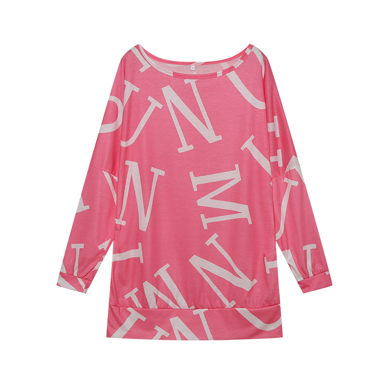 Oversized long sleeve t-shirt for women with modern print and elastic belt Lune London