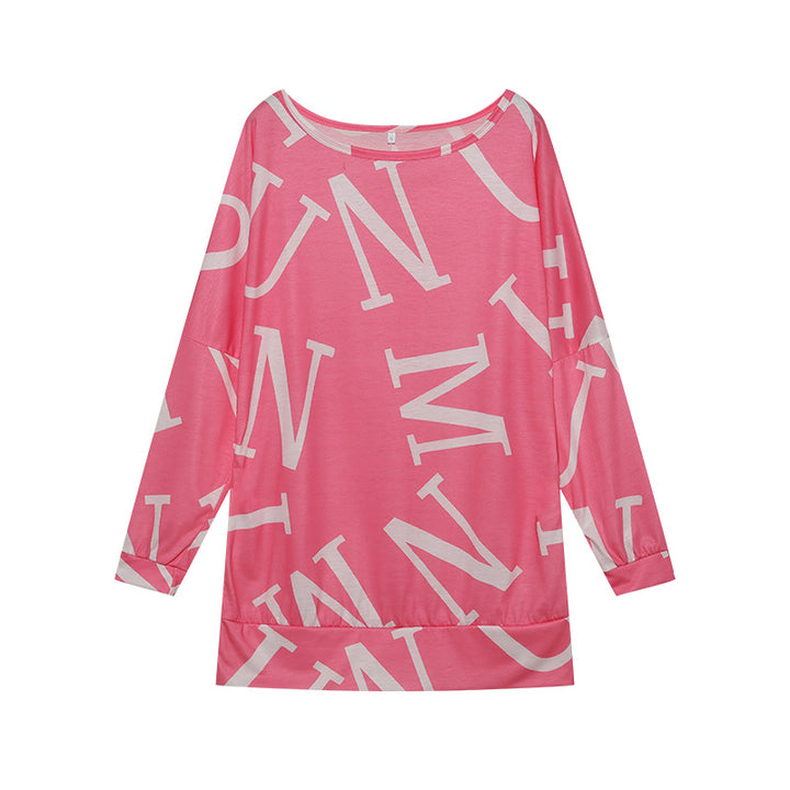 Oversized long sleeve t-shirt for women with modern print and elastic belt Lune London